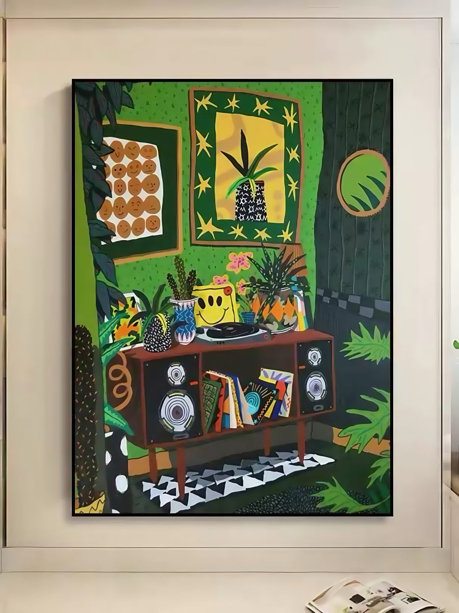 Colorful Room Canvas Art with Black Frame Vibrant Interior Mood Painting 30*40 CM - Chic Chambers