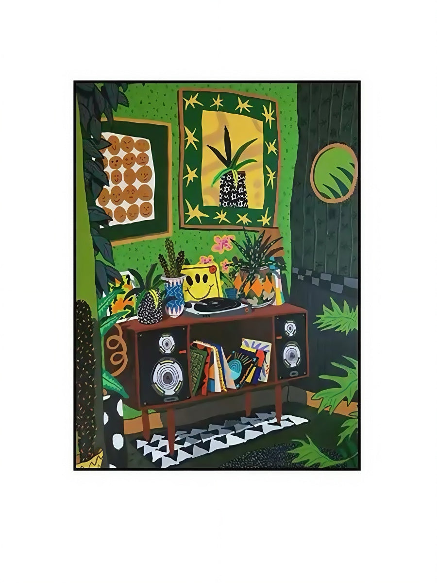 Colorful Room Canvas Art with Black Frame Vibrant Interior Mood Painting 30*40 CM - Chic Chambers