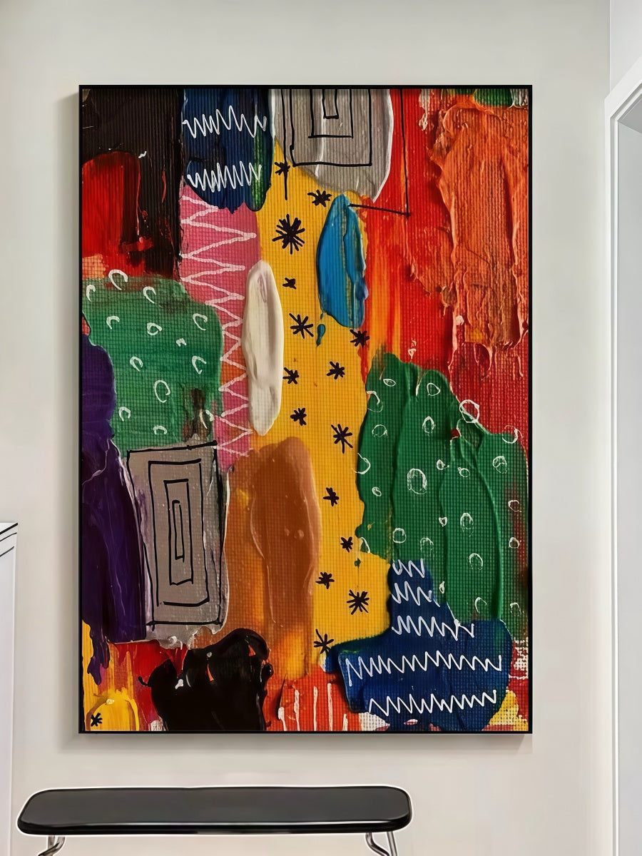 Vivid Abstract Canvas Art with Black Frame Color Patch Expression Painting 30*40 CM - Chic Chambers