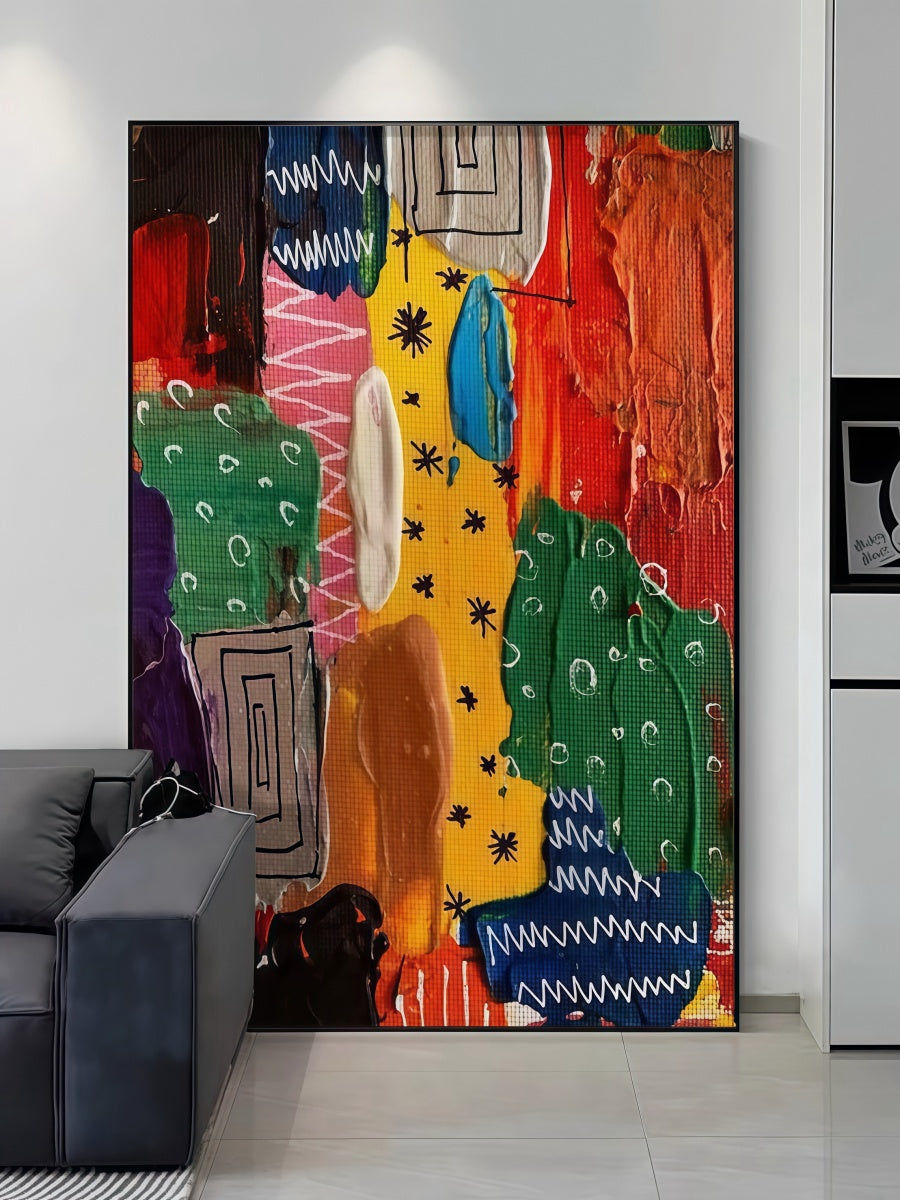 Vivid Abstract Canvas Art with Black Frame Color Patch Expression Painting 30*40 CM - Chic Chambers