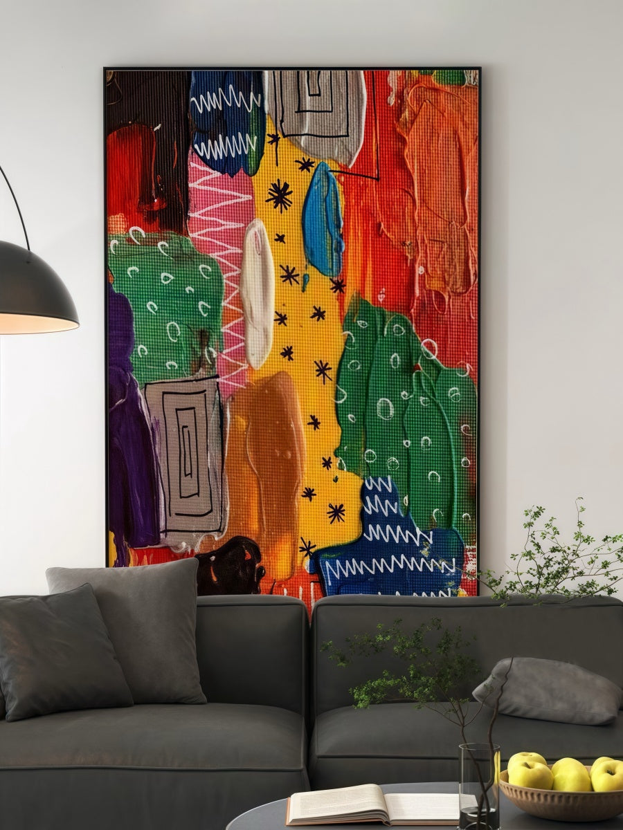 Vivid Abstract Canvas Art with Black Frame Color Patch Expression Painting 30*40 CM - Chic Chambers