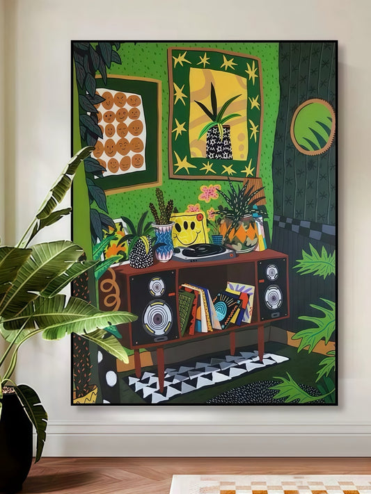 Colorful Room Canvas Art with Black Frame Vibrant Interior Mood Painting 30*40 CM - Chic Chambers